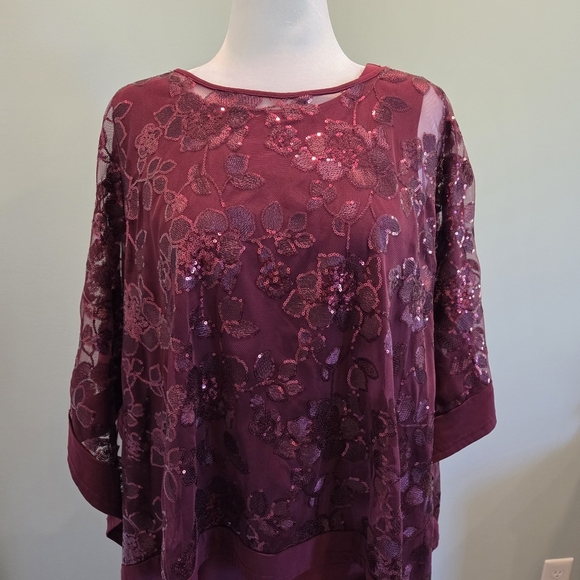 Oleg Cassini Jersey Evening Gown With Sequin Overlay Cape Size 16W New W/tags - Picture 9 of 16